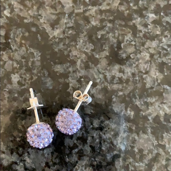 Purple Sparkly Stud Earrings - Picture 2 of 3
